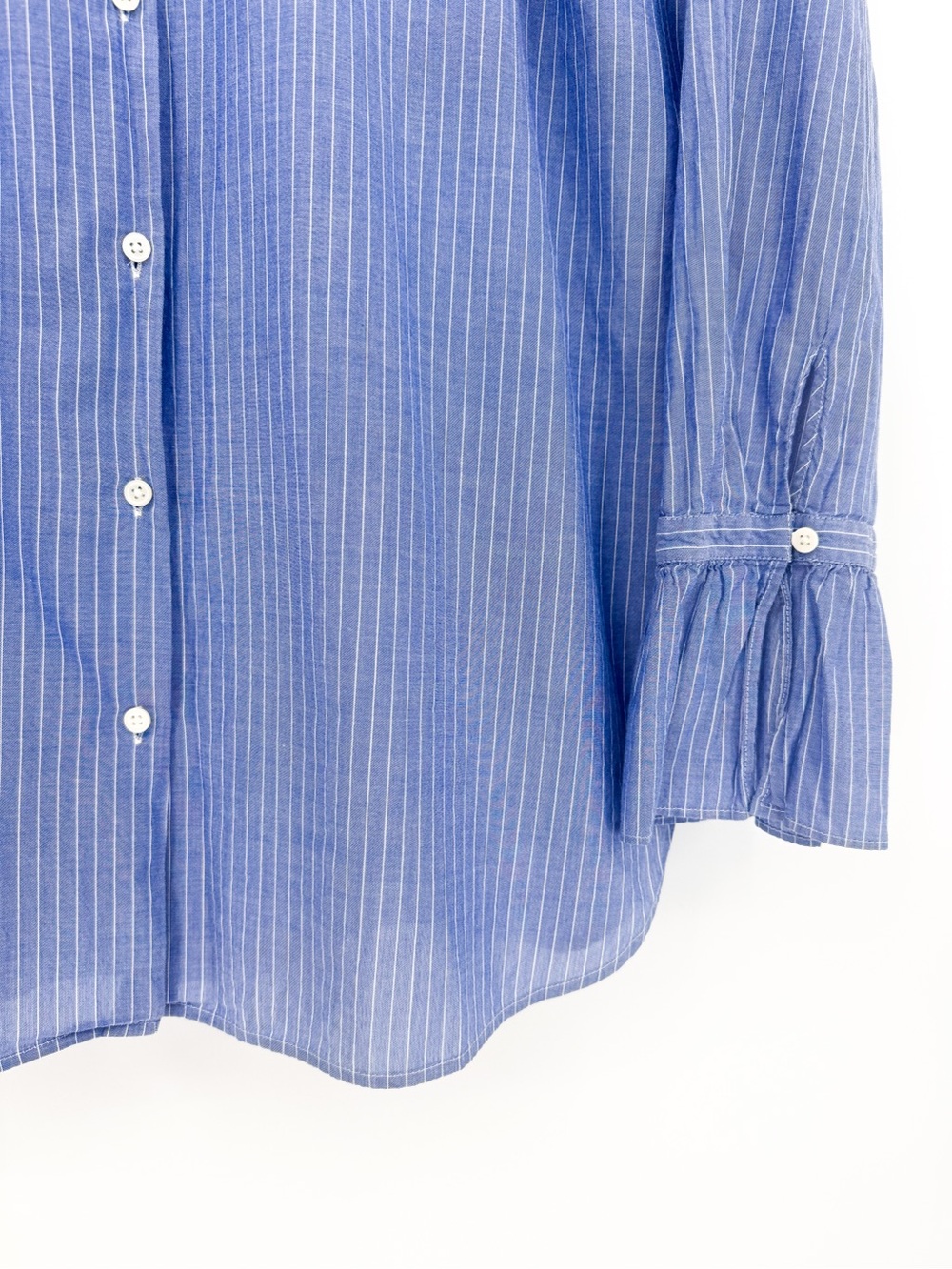 Loft Pinstripe Floral Embroidered Peasant Button Up Top Blue White XL - Picture 6 of 9